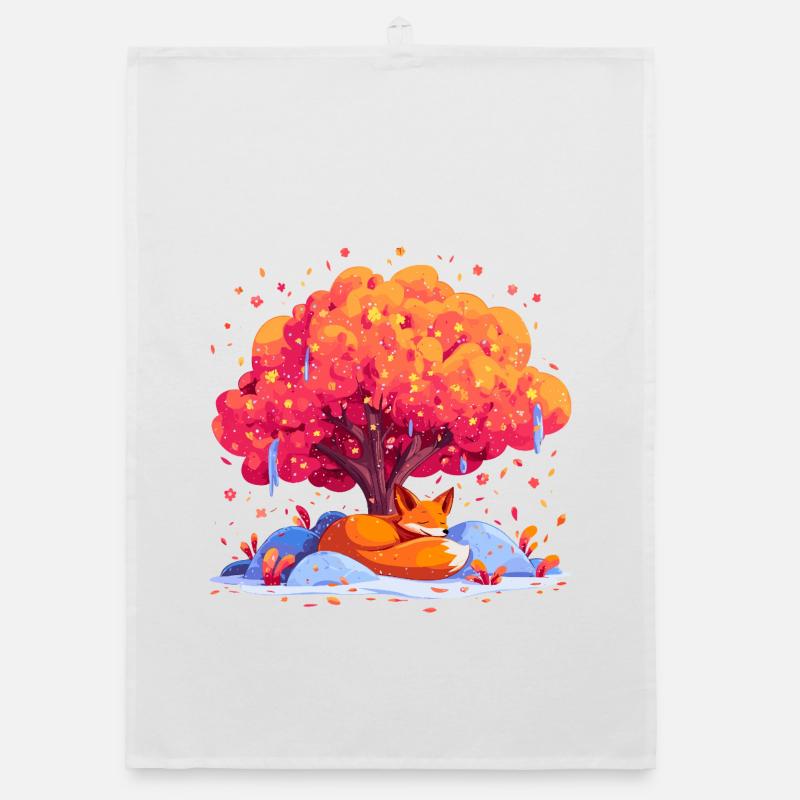 Fox under autumn tree Organic dish towel