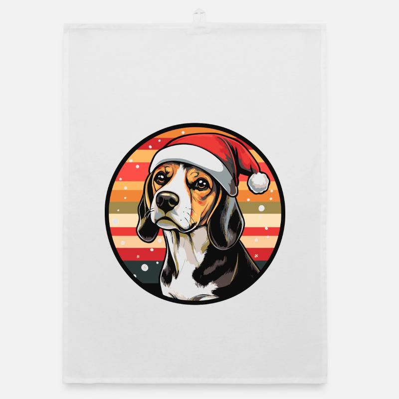Beagle with Santa Claus hat Organic dish towel