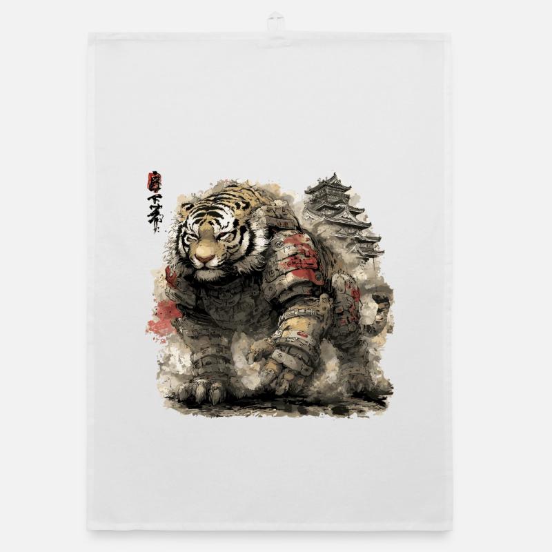 Tiger Samurai Armor vor Burg Organic Geschirrtuch