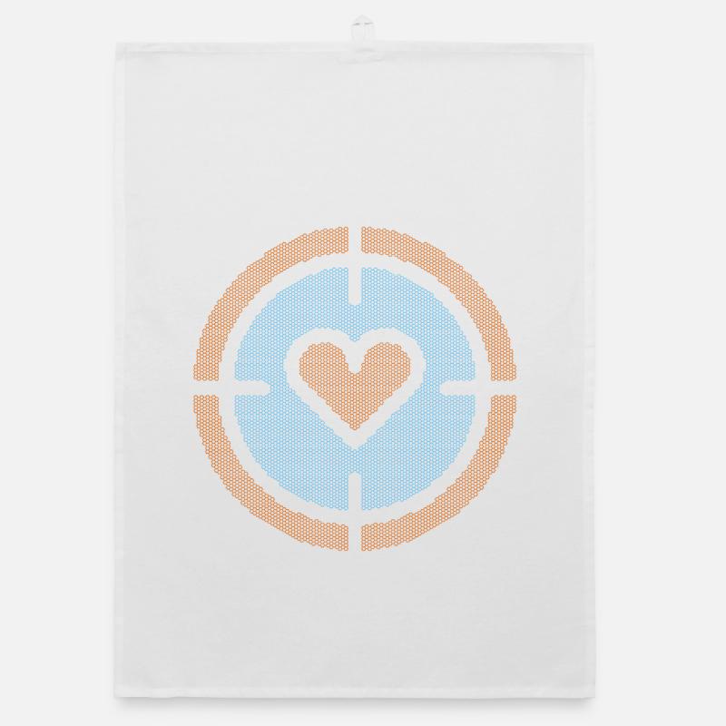 Heart in Target Emblem, honeycomb pattern - Organic dish towel - white