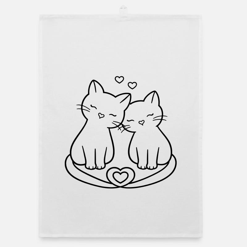 Amour de couple de chats mignons | Douce Romance Torchon bio