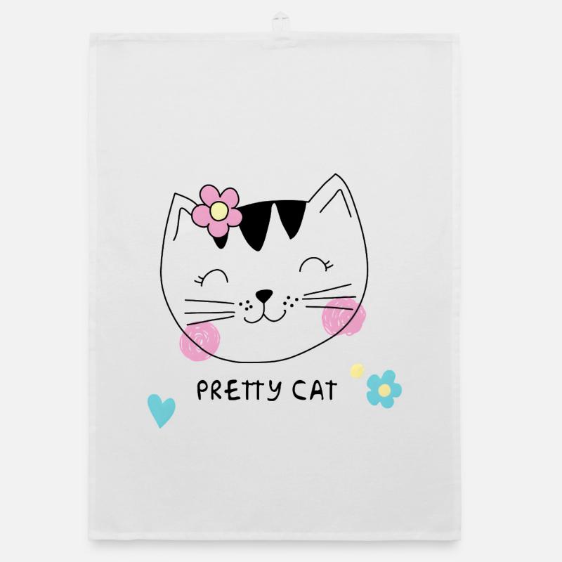 Chat Joli – Chat mignon avec une fleur pour filles Torchon bio