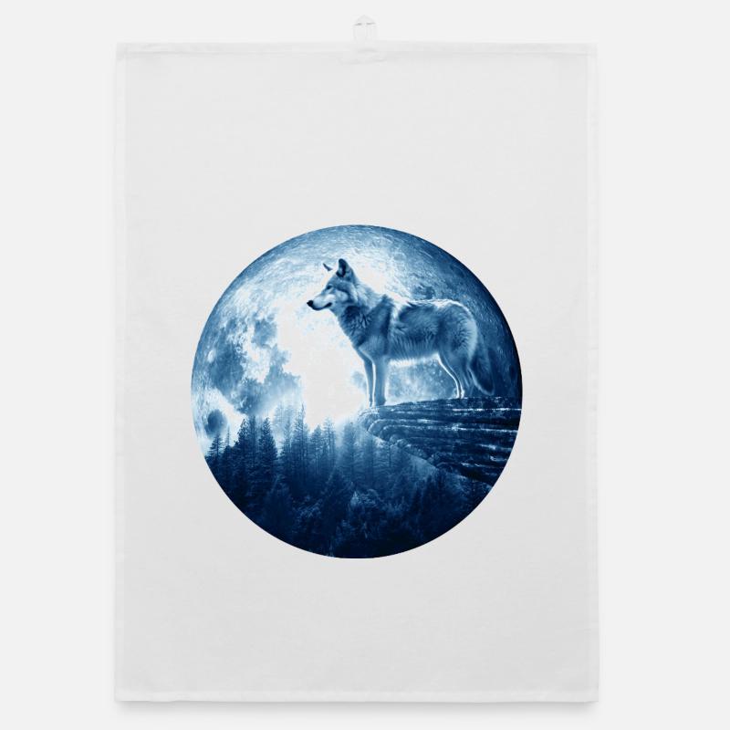 Wolf Howling Celestial EPIC Moon Forest Wolves Organic Geschirrtuch