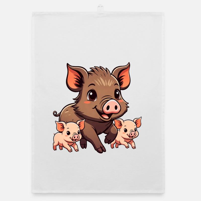 Wildschwein mit Ferkeln Organic Geschirrtuch