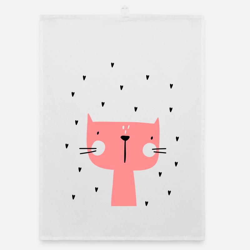 Katze mit Herzen - Organic Geschirrtuch - Weiß