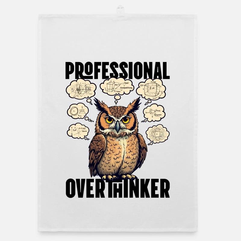 Professional Overthinker – Eule mit Gedankenblasen Organic Geschirrtuch