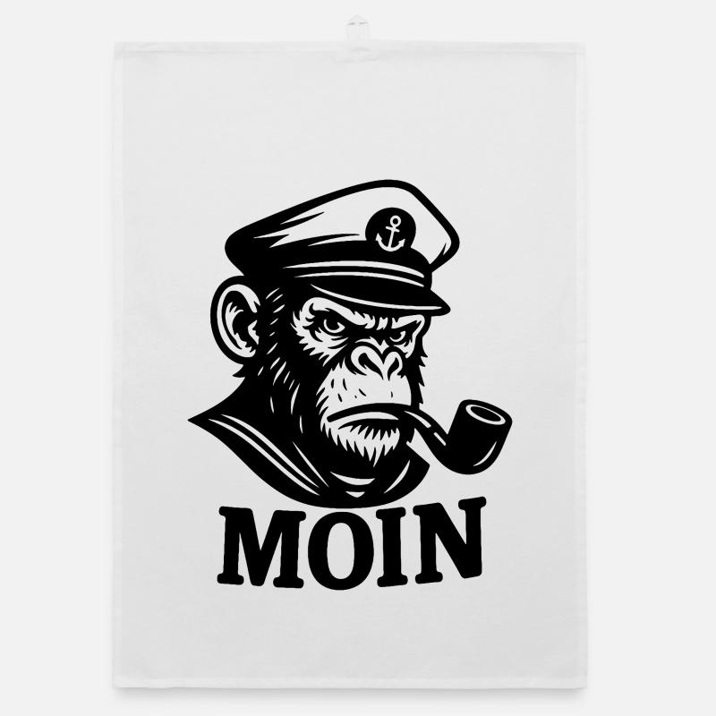 Captain Monkey with Whistle MOIN Design - Organic dish towel - white