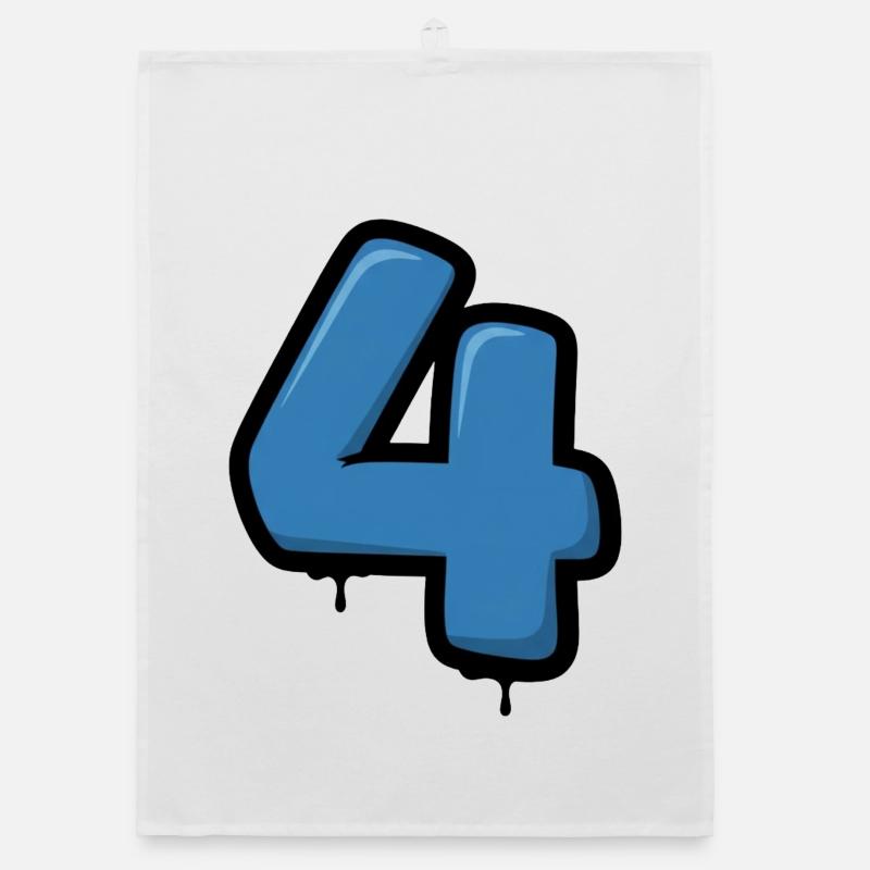 Graffiti Blue 4 Number Design Organic dish towel