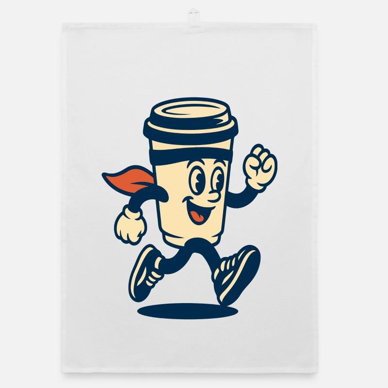 Running Coffee Cup Mascot Organic dish towel