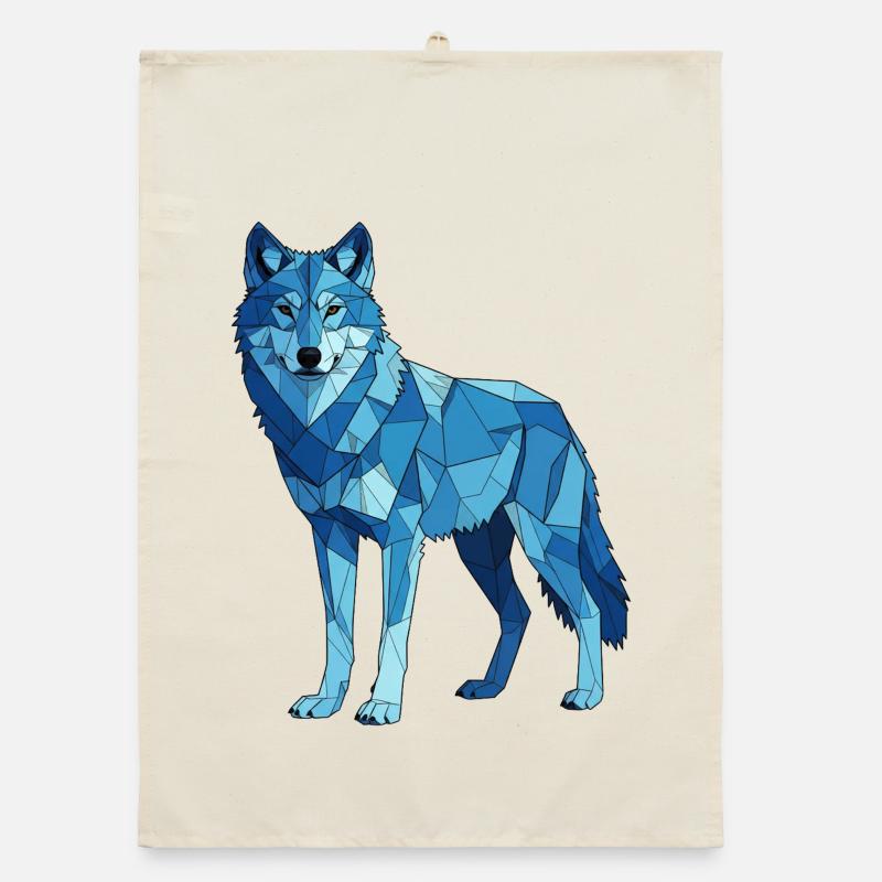 Blue polygon wolf Organic dish towel