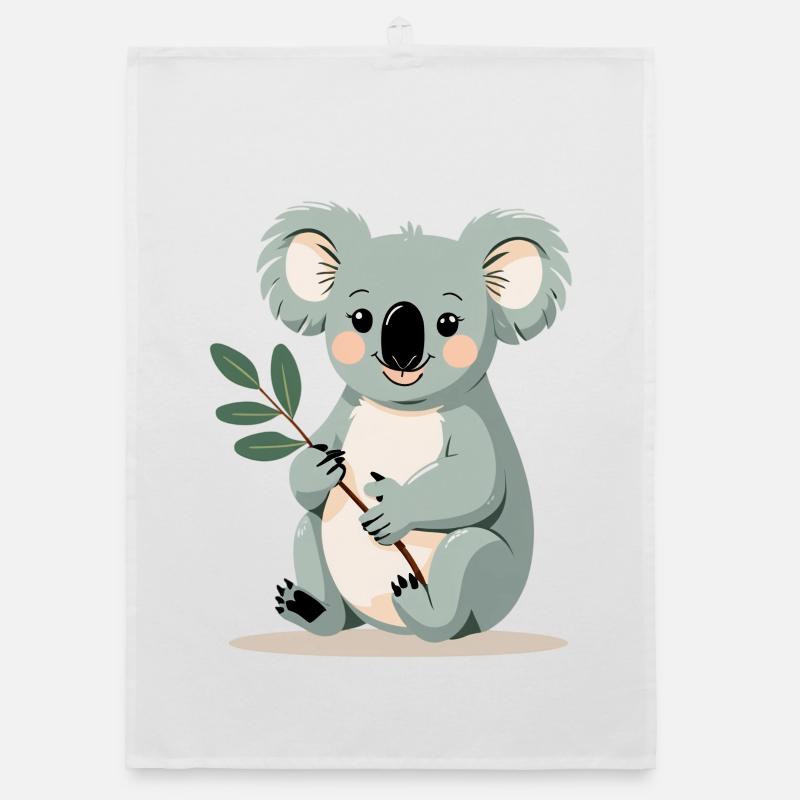 Small koala with a leaf branch Organic dish towel
