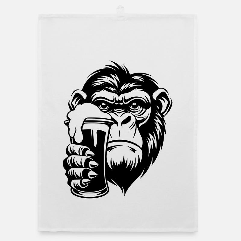 Monkey holding a drink with foam Organic dish towel
