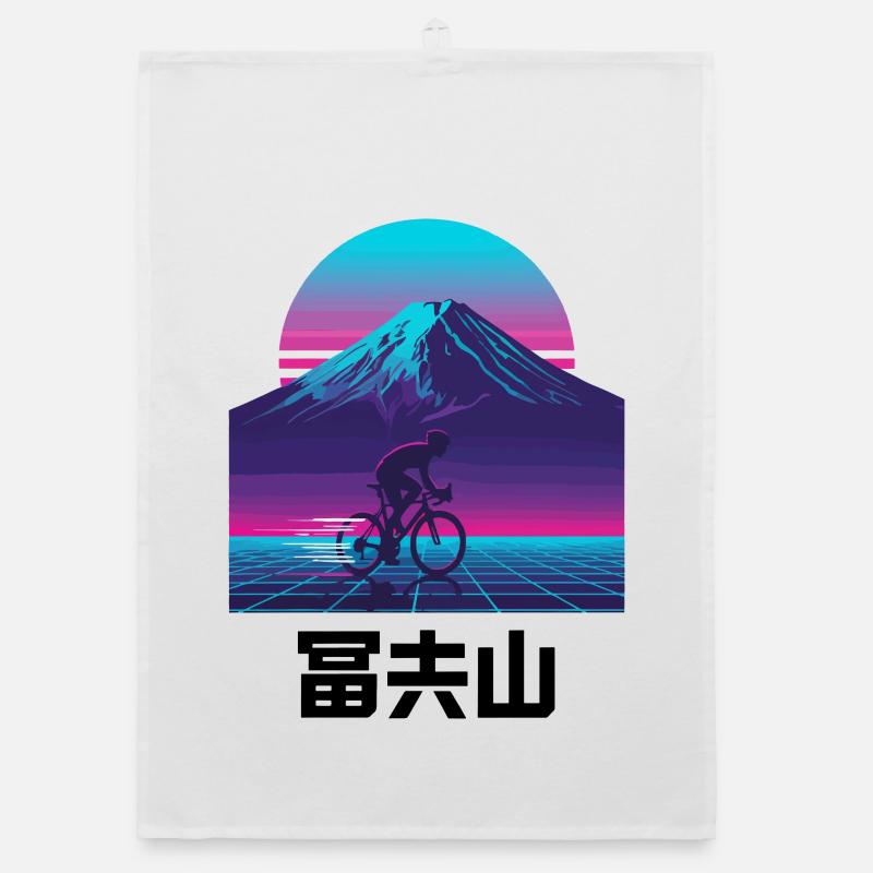 Cycliste néon rétro à Sunset Mountain Torchon bio
