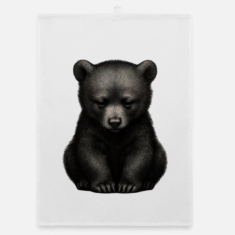 Dark bear cub sitting Organic dish towel