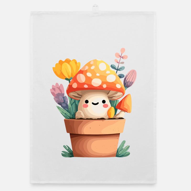 Petit ami champignon dans un pot de fleurs Torchon bio