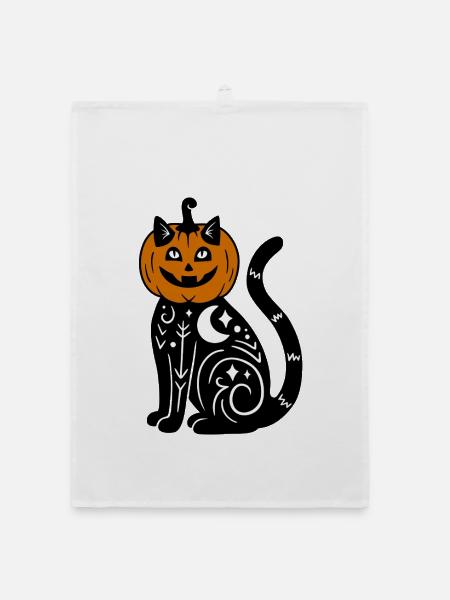 Halloween Katze Kürbiskostüm - Organic Geschirrtuch - Weiß - Vorne
