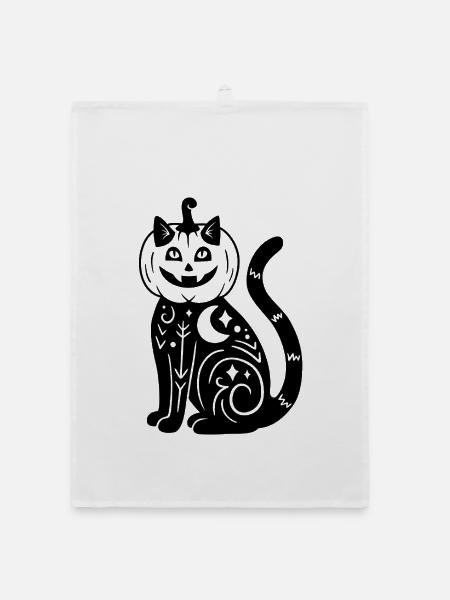 Halloween Katze Kürbiskostüm - Schwarz - Organic Geschirrtuch - Weiß - Vorne