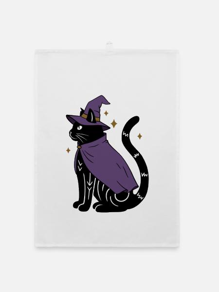Magische Halloween Katze als Hexe - Bunt - Organic Geschirrtuch - Weiß - Vorne