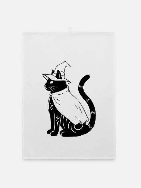Magische Halloween Katze als Hexe - Ohne Sterne - Organic Geschirrtuch - Weiß - Vorne