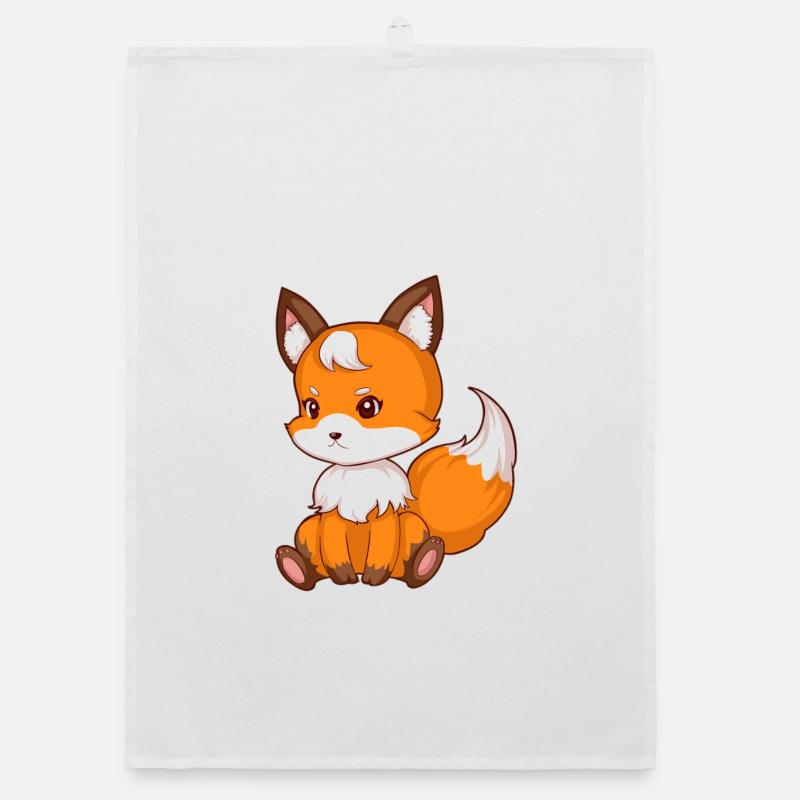 Cute sitting fox Organic dish towel