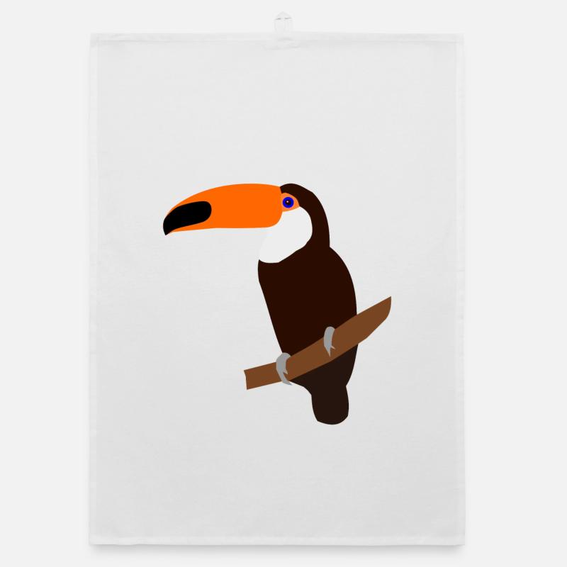 Toucan sur une branche – illustration colorée - Torchon bio - blanc