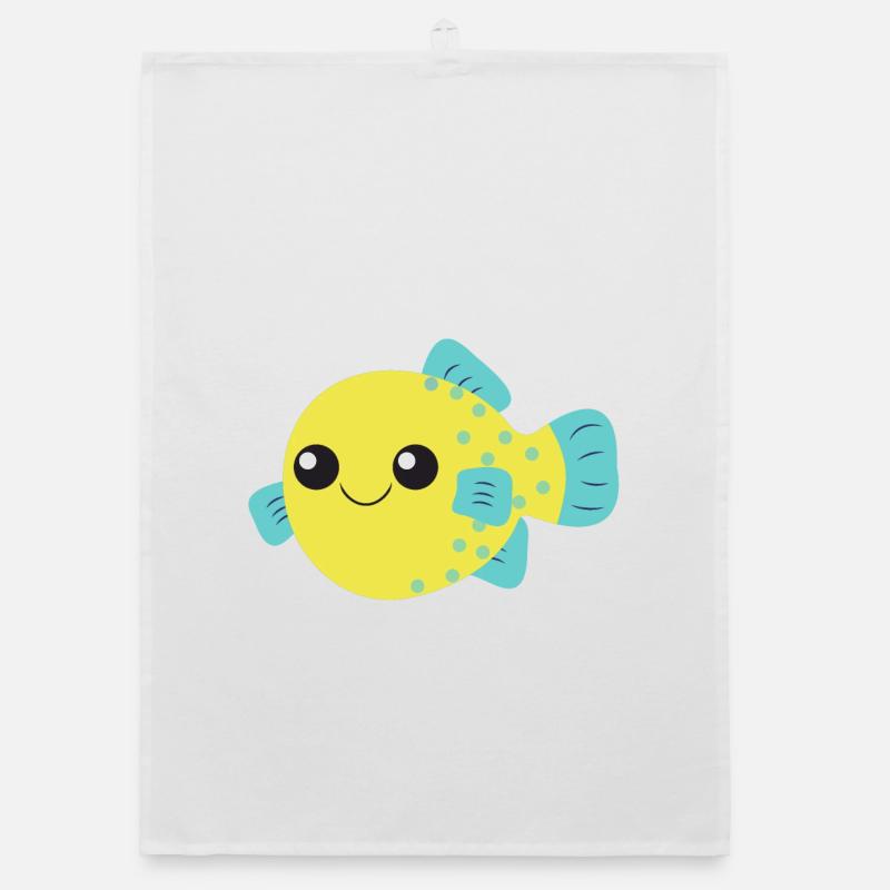 Poisson-globe, poisson mignon, océan, Torchon bio