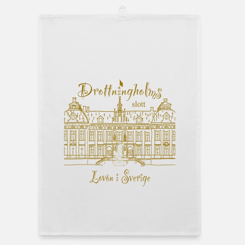 Suède Palais de Drottningholm, dessin à la main - Torchon bio - blanc