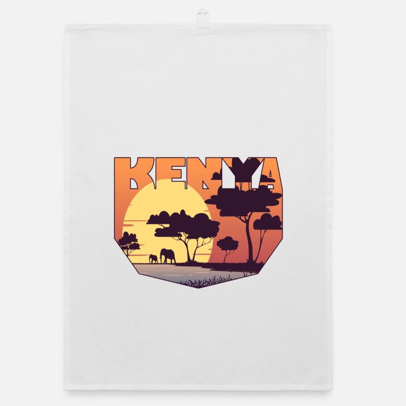 Kenia Design mit Landschaft / Geschenk - Organic Geschirrtuch - Weiß