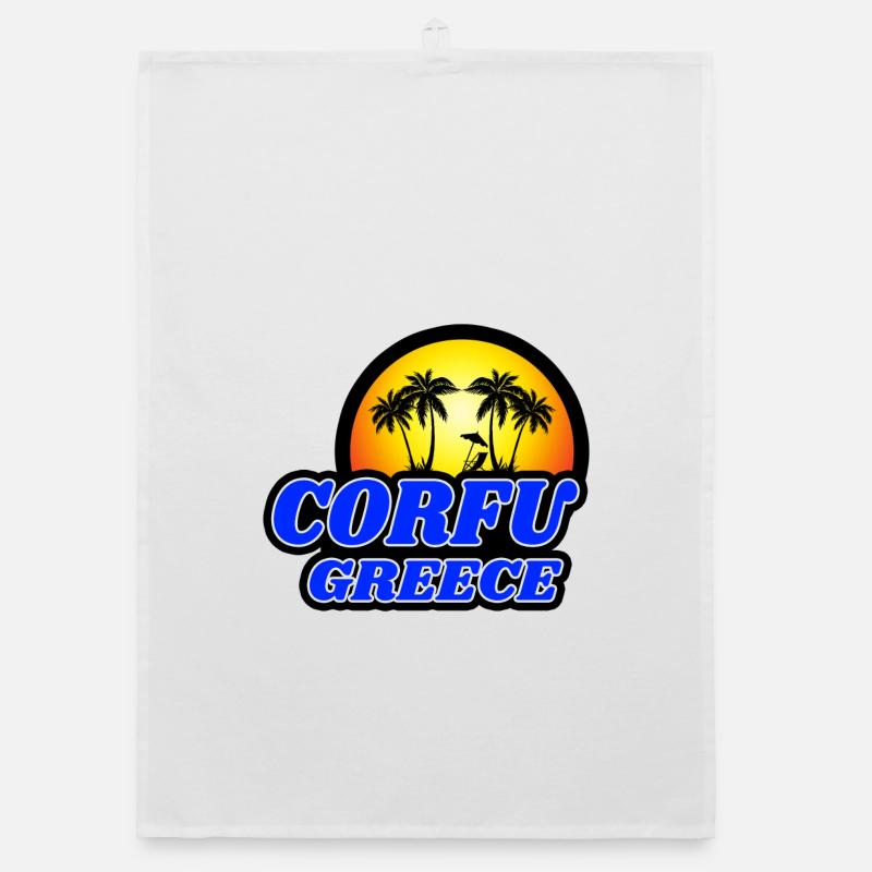 Corfou Grèce design / idée cadeau Torchon bio