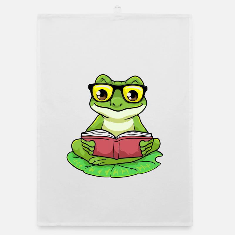Frosch Nerd Buch Brille Organic Geschirrtuch