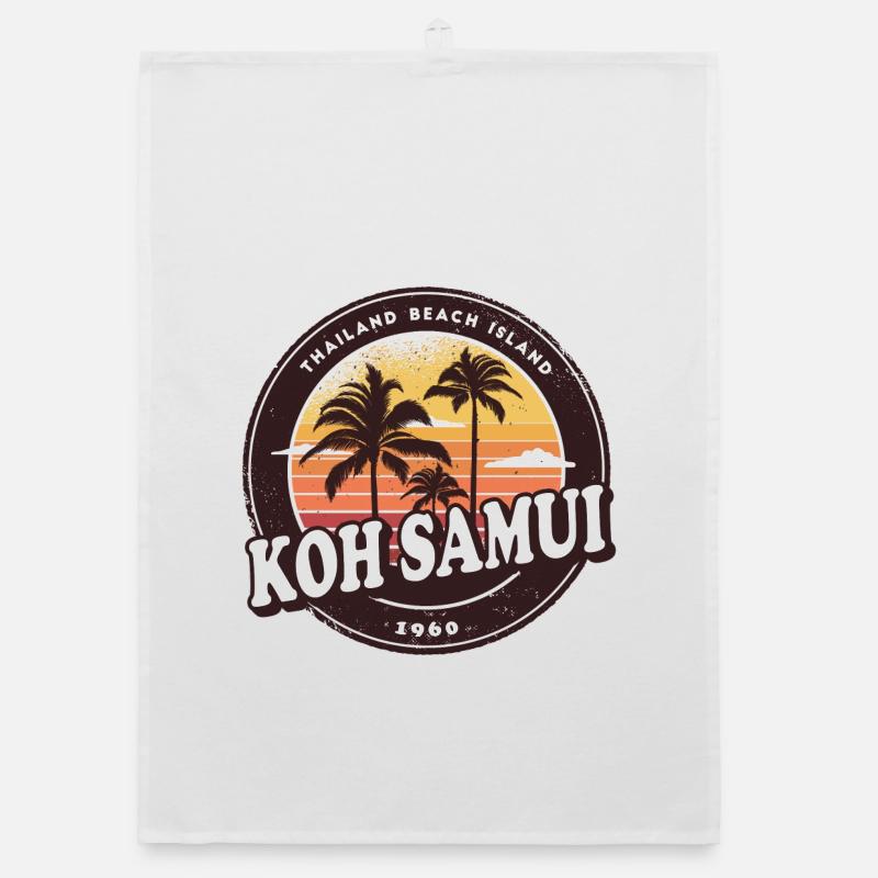 Conception de Koh Samui avec palmiers et soleil / cadeau Torchon bio