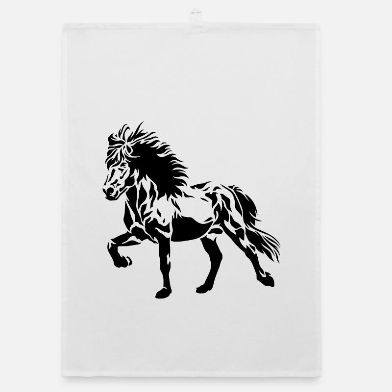 Cheval islandais de Tölting n° 4 - Torchon bio - blanc
