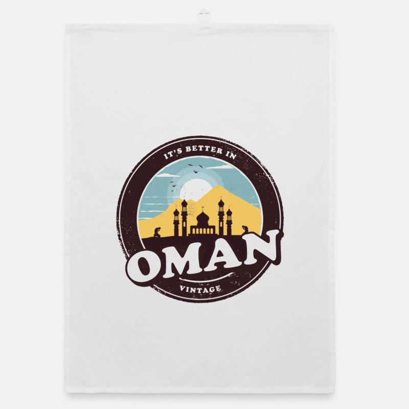 Oman Vintage Moschee Design - Organic Geschirrtuch - Weiß