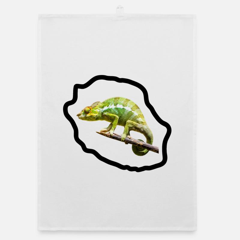 Chameleon vert sur branche Torchon bio