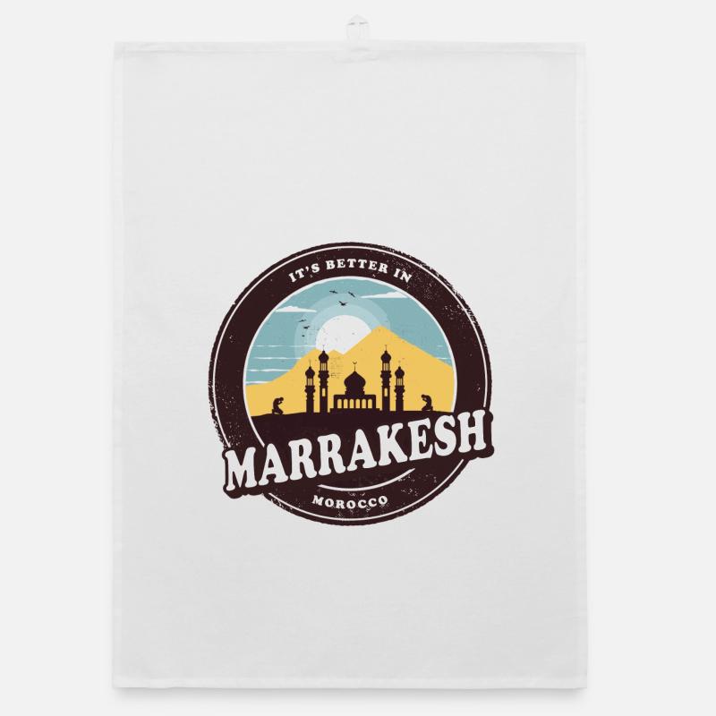 Marrakech Maroc Vintage Mosquée Design - Torchon bio - blanc