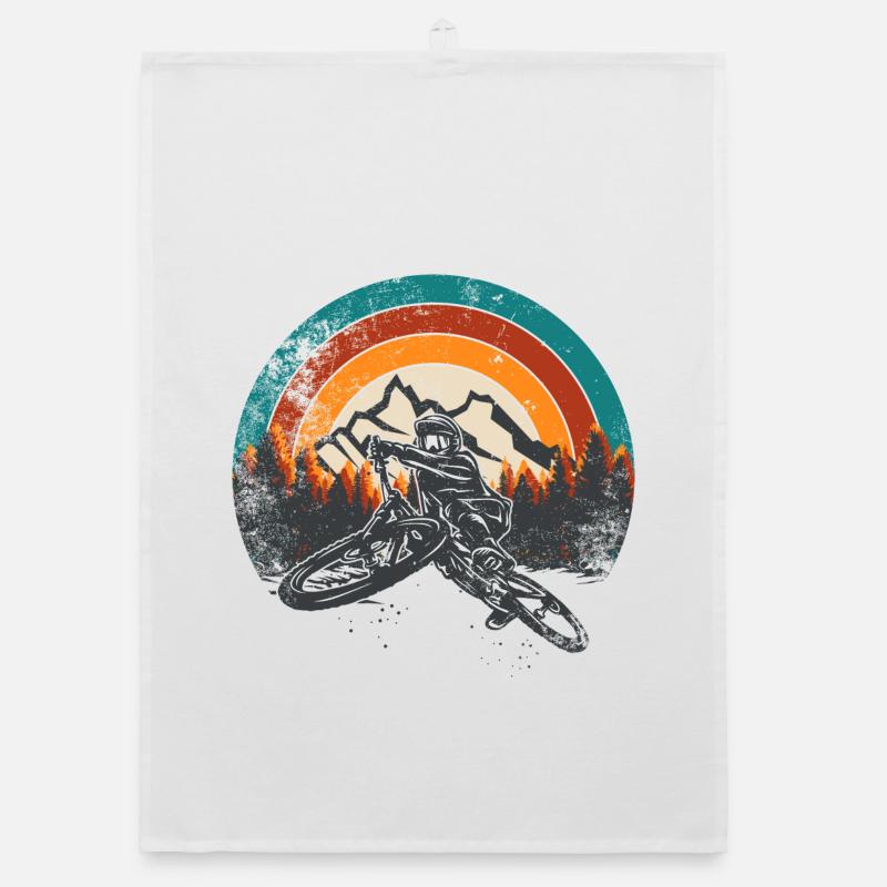 Retro Mountain MTB Sunset Organic dish towel