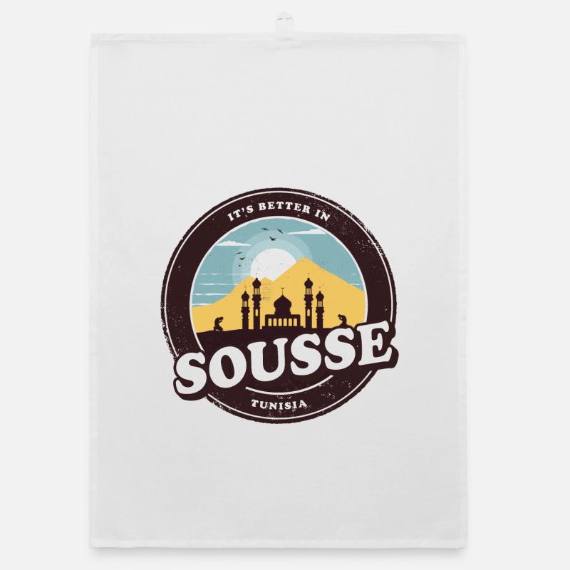 Sousse Tunisie Conception de mosquée - Torchon bio - blanc