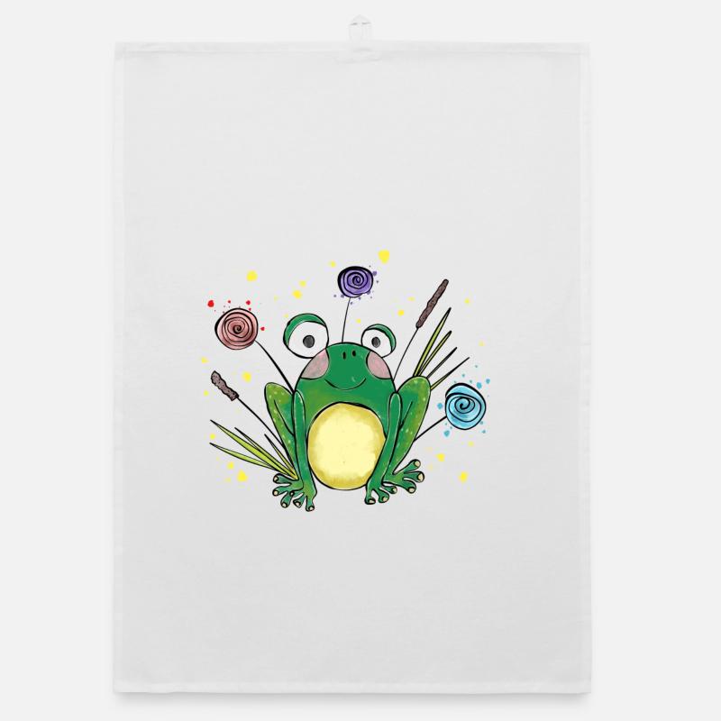 Petite grenouille mignonne dans l’herbe – Design de dessin animé Torchon bio