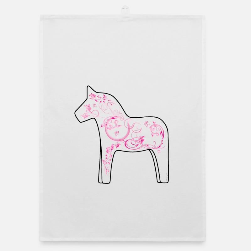 Dala Pferd Pink - Organic Geschirrtuch - Weiß
