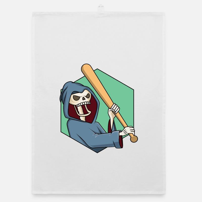 Grim Reaper with baseball bat Organic dish towel