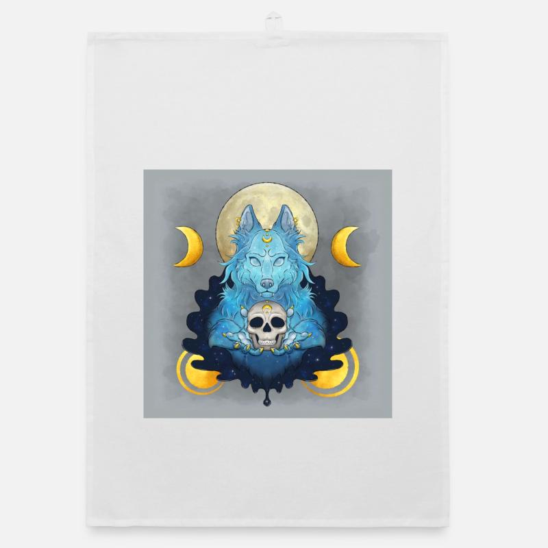 Blue Ink Spirits Posters - Lunar Witch Wolf Organic dish towel