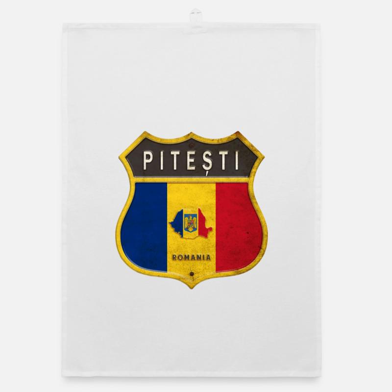 Pitești Rumänien Wappen Design - Organic Geschirrtuch - Weiß