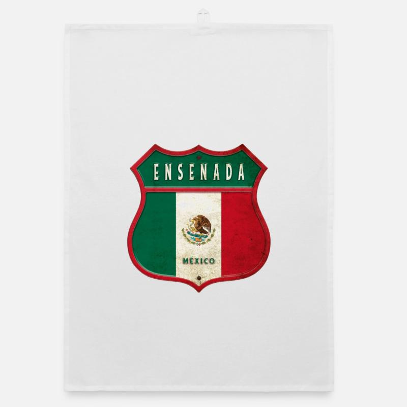 Ensenada Mexico crest design - Organic dish towel - white