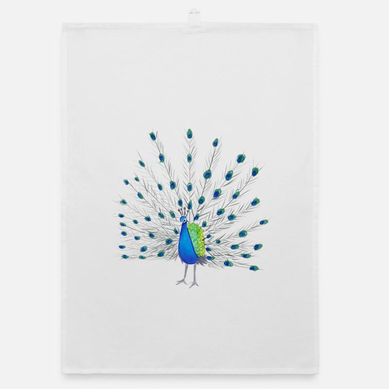 Art de la plume de paon - Torchon bio - blanc