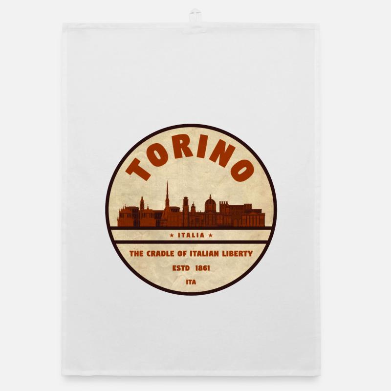 Torino Skyline Retro-Emblem - Organic Geschirrtuch - Weiß