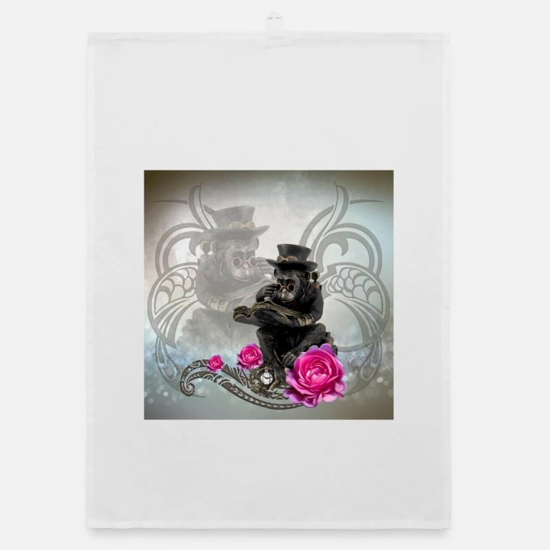 Funny steampunk monkey reads a book Organic dish towel