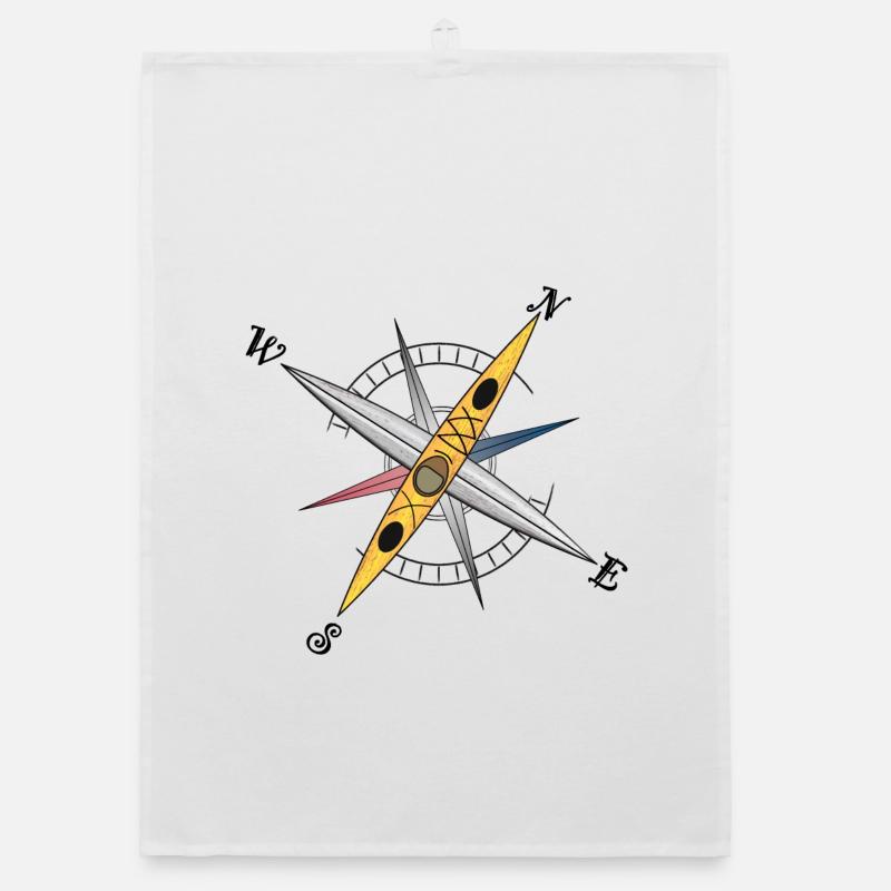 Conception de kayak cool avec rose des vents, kayak jaune - Torchon bio - blanc