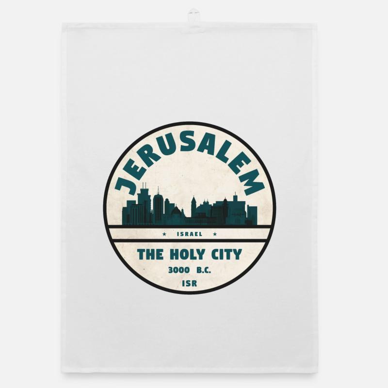 Jerusalem Skyline Retro Abzeichen - Organic Geschirrtuch - Weiß