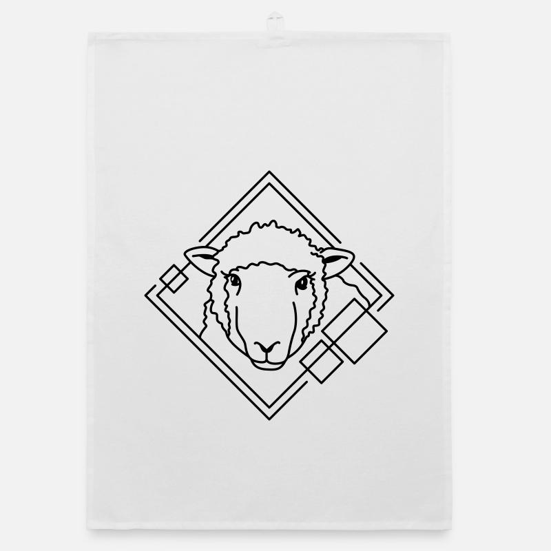 Sheep in Geometric Shape - Line Art Design Organic dish towel