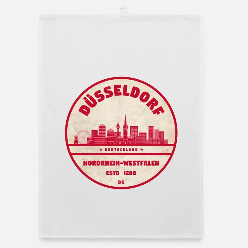 Timbre rétro de la Skyline de Düsseldorf Torchon bio